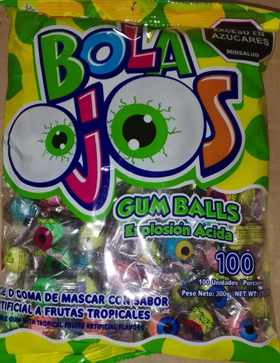 BOLA CHICLE OJOS ACIDO X 100 UNID
